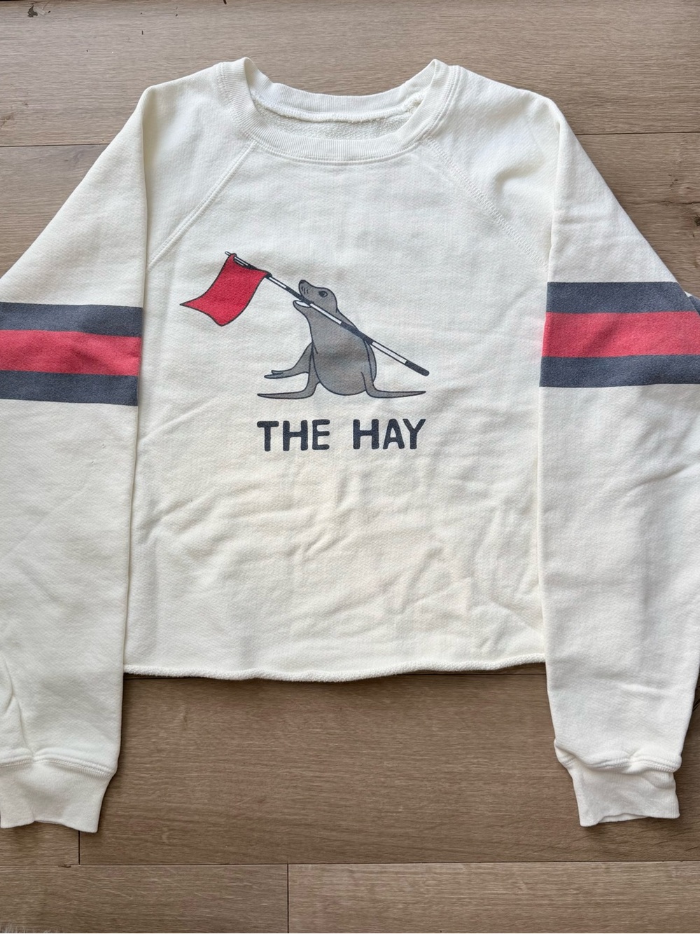 The Hay Pebble Beach Sweatshirt Womens XS Cream Cropped Stripe Golf USA